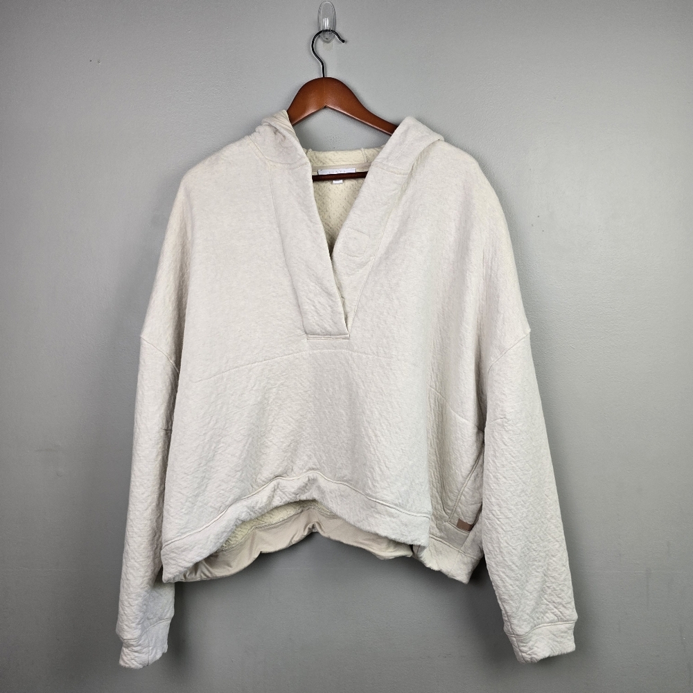 LUNYA Double Faced Restore Hoodie Magnet 3/4 Closure Cream Womens Size L/XL Cozy